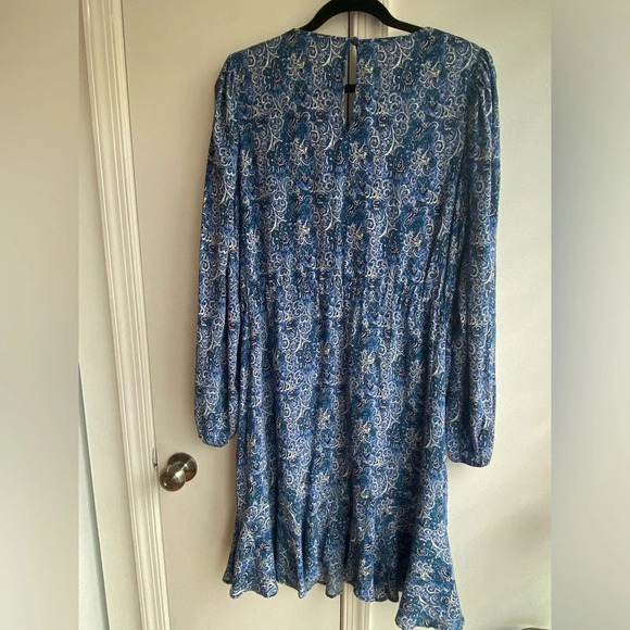 NWT Boden pleated Peplum Blue Print Long Sleeve Mini Dress Size 16-18 - Picture 8 of 11